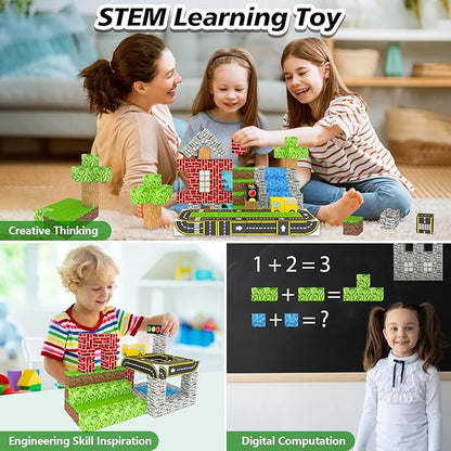 Magnetic Building Blocks for Kids Ages 4-8, Magnetic Cubes, Magnet STEM Sensory Toys-Tiles Road Track, Magnet World Build Set, Christmas Birthday Gifts Toy for Girls & Boys 3+ Ages