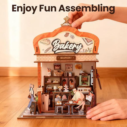 Book Nook Kit - DIY Miniature House Kit for Adults, Dollhouse Booknook Tiny House Bookshelf Decor 3D Wooden Puzzle Street Model, Ideal Gift for Book Lovers, Family, Friends (Bakery)