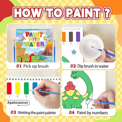 Paint with Water Coloring Books for Toddlers, Watercolor Painting Books for Kids Water Color Paint Kit Art Craft Birthday Gift for Ages 1-3, 4-8 (Dinosaurs)