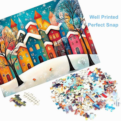 500 Piece Puzzles for Adults Snow Fairy Tale Town 20.5 x 15 Inch 500 Piece Jigsaw Puzzles for Kids Adults Puzzles 500 Pieces for Adults Holiday Educational Challenge Toy