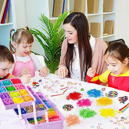 INSCRAFT 17500+ Rubber Loom Bands with 3 Layer Light Purple Container, 28 Colors, 600 S-Clips, 352 Beads, 40 Cartoon Pendant, Bracelet Making Refill Kit for Kids