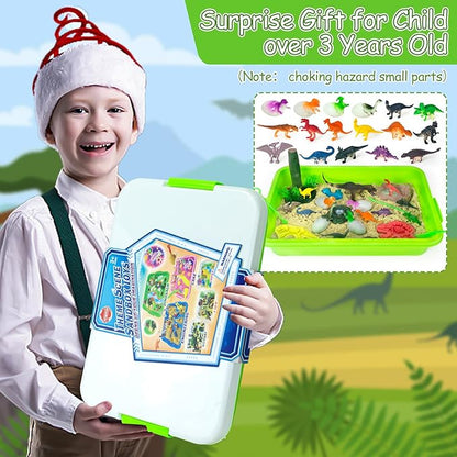 YongnKids Dinosaur Sensory Bin Sandbox Toys,Sensory Sand Art Kit with 14 Dinosaur Toys & 2.2lb Magic Sand & Dinosaur Sand Molds -Fun Sand Toys Birthday for Girls Boys Toddler 3 4 5 6 7 Years Old