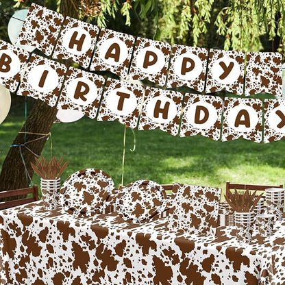 Highland Cow Decorations, 142Pcs Cow Print Plates and Napkins Party Supplies, Brown Cow Birthday Party Decorations Tableware Cups Tablecloth for Cow Baby Shower Farm Cowboy Theme Party