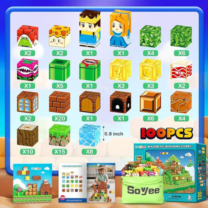 Magnetic Blocks 100PCS Magnetic Building Blocks Cubes Kids Boys Girls Toys for Ages 3-5 5-7 8-10 STEM Sensory Learning Building Magnet Toys 3-12 Year Old Girls Boys Birthday Gift