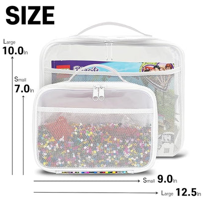 holay 4 Packs PVC Zippered Blocks Set, Toy, Clay, Board game Storage Organizer Case (Name Tag, Manual Pocket) (White, Small)