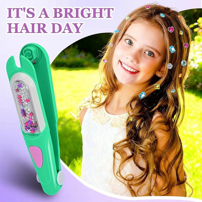 Hair Gem Stamper Kit,Bling Hair Jewels for Girls, Hair Styling Tool with Reusable Shining Diamonds, Christmas Birthday Arts & Crafts Gift for 5-12 Year Old Girl (Green)