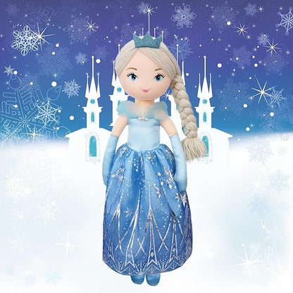 June Garden 30" XL Princess Marina Crystalheart Soft Rag Doll - Adorable Stuffed Life Size Doll Gift for Girls - Blue Dress