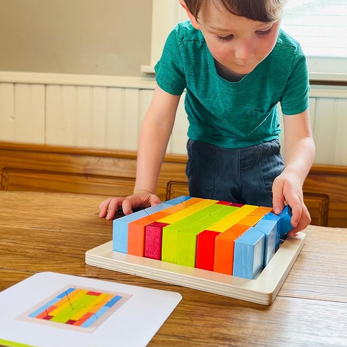 HABA 3D Arranging Game – Creative Stones Wooden Building Blocks & Stacking Toy for Toddlers – Wooden Montessori Toy with Geometric Shapes & Pattern Cards, Made in Germany
