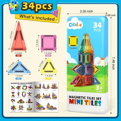 Magnetic Tiles for Kids Ages 4-8 Toddler Toys Magnetic Blocks Building Toy STEM Outdoor Kids Toys Gift for Boys & Girls 3+ Year Old, Pocket-Sized Mini Tiles for Classroom Must Haves