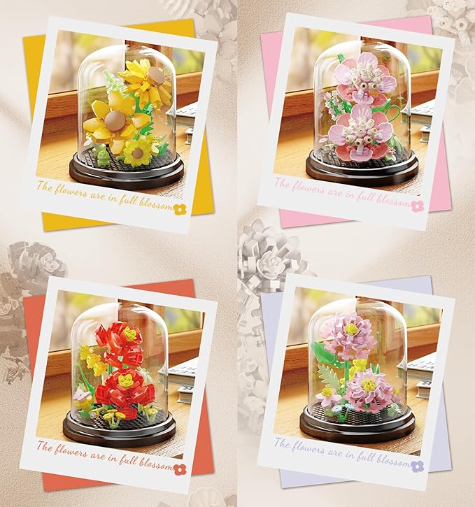 Ice Queen Home Bouquets Dust Cover Set Building Toy Creative Assembly Bonsai Tree, Ideal for Valentine's Anniversaries Birthday