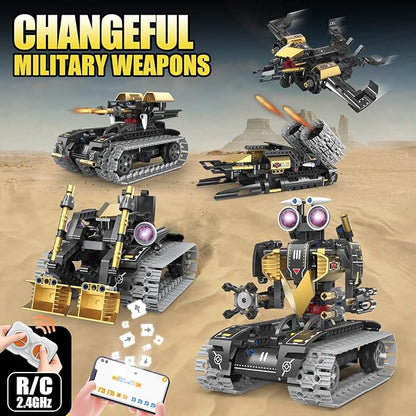 STEM Building Toys for Kids，5-in-1 Remote & App Controlled Construction Robot/Jet fighter/Tank/Speedboat/Bulldozer，RC Car 332 Pcs Educational Learning Building Blocks for Boys Girls Age 6-12+ Year Old