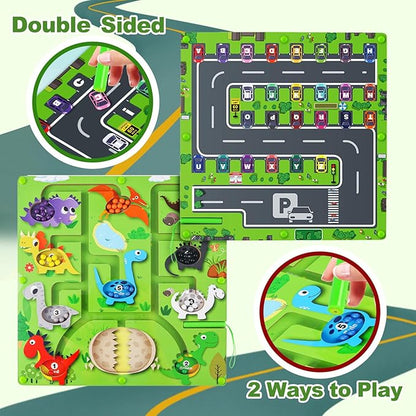 2 in 1 Magnetic Color and Number Maze, Montessori Educational Wooden Puzzle Toy for Kids Ages 3-13, Double-Sided Alphabet Counting Game Board for Fine Motor Skills, Preschool Learning Gift