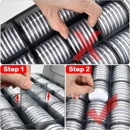 FULLCASE Coin Capsules 46mm with Foam Gasket and Plastic Storage Organizer Box, 6 Sizes (20/25/27/30/38/46 mm) Coins Collector Case Holder for Collection Supplies-168 Pieces(Light Grey)