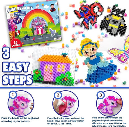 FUNZBO 11000 5mm Fuse Beads Kit - 36 Colors | 66 Patterns, Arts and Crafts for Kids, Teens and Adults, Toys Crafts for Room Decorations, Gifts for Girls, Boys and Kids Age 5+