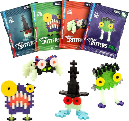 PLUS PLUS Critters, Pack of 4, Halloween 3D Puzzle Building Block Set, 160 Mini Interlocking Pieces, Fun Holiday Activities for Kids, Series 2 - Creepy