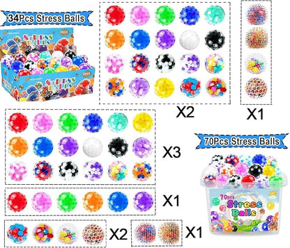 70pcs Stress Balls, Squishy Ball Fidget Balls Bulk, Small Stress Balls for Adults, Fidget Sensory Balls, Relief Squishy Balls for Party Favors,Classroom Prizes