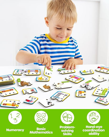 D-FantiX 30 Self-Correcting Number Puzzles, Double-Sided Addition and Subtraction Games, Kindergarten Math Games for Kids, Montessori Math Puzzles Educational Toys Preschool Learning Activities