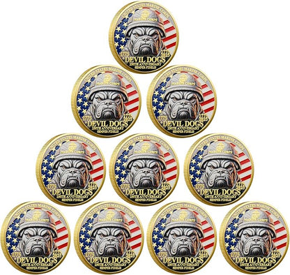 USMC 250th Anniversary Challenge Coin – Double-Sided Marine Corps Commemorative with Bulldog & Iwo Jima – Military Gift for Veterans & Collectors (10PCS)