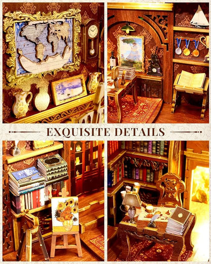 Book Nook Kit Library, DIY Booknooks Kit for Adults Teens with Sensor Lights, Bookshelf Diorama Miniature Scenes Insert Decor Decorative Bookends (Library of Books)