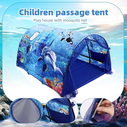 Ocean Bed Tent for Kids Large Kids Twin Tent Toddler Play Bed with Carry Bag Foldable for Girls Boys Bedroom Indoor Games