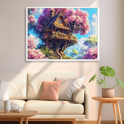 500 Piece Puzzle for Adults Puzzle, Pink Tree House Jigsaw Puzzle 500 Pieces, Colorful Flower Jigsaw Puzzles for Adults Seniors, Challenging Family Games Holiday Party Gifts 20.5×15 in