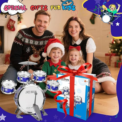 Upgraded Drum Set for Kids 3-5 Toddler Toy Ages 2-4 Jazz Drums Kit with Stool Musical Instrument Toys for 3 4 5 Year Old Girls Boys Gifts