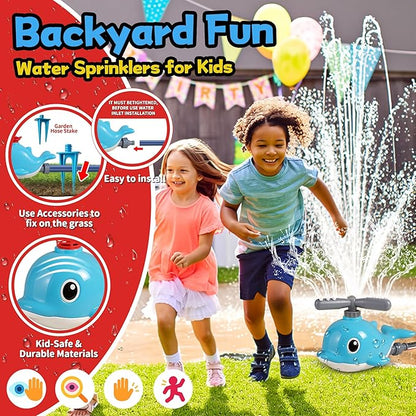 2 in 1 Water Sprinkler Baseball Toy Set for Kids – Whale Shaped Outdoor T-Ball Game & Spinning Splash Toy, Summer Backyard Water Play for Toddlers and Children Ages 3+