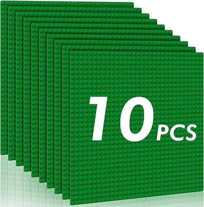 Classic Baseplates Building Plates-Pack of 10 Large 10" x 10" Building Bricks,Compatible with All Major Brands,Perfect STEM Gift for Builders Age 3+ (Green)