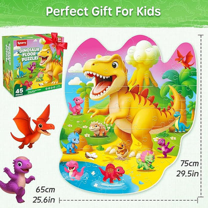 SYNARRY Dinosaur Floor Puzzles for Kids Ages 4-6, Large 45 Piece Floor Puzzles for Kids Ages 3-5, Dinosaur Puzzles for 4-8 Years Old, Educational Toys Gifts for 3 4 5 6 7 8 Years Old Boys Girls Child
