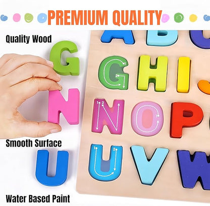 Alphabet Puzzle Wooden Puzzles for Toddlers, Alphabet Learning Toys ABC Shape Puzzle Wood Montessori Preschool Early Education Learning Toys for Kids Toddlers Girls Boys Kindergarten
