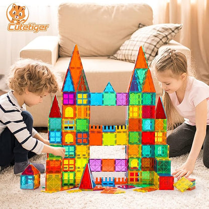 CuteTiger Magnetic Tiles, 64PCS Magnet Building Toys, Magnetic Building Set, Stacking Blocks, Perfect STEM Toys Gift for Kids Boys and Girls