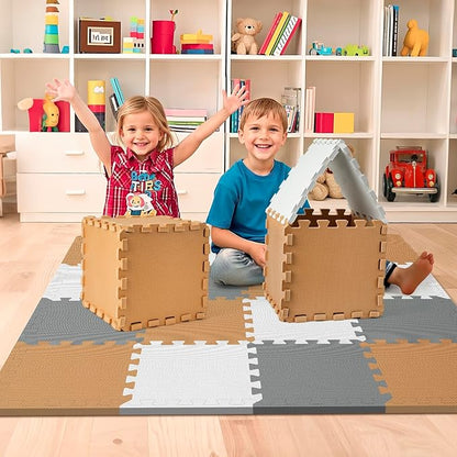 16 Tiles Baby Play Mat for Floor, EVA Foam Baby Floor Play Mat with 0.6 Inch Thick Interlocking Foam Tiles, Foam Floor Tiles for Baby, Toddlers and Kids