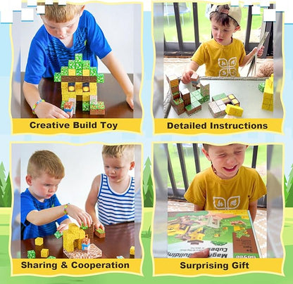 Magnetic Blocks Building Toys - Build Mine Magnet World Bee Cottage Building Set Kids Toys for Ages 3-12 STEM Sensory Toys Buildable Game Elements Gifts for 3+ Year Old Boys & Girls
