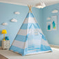 Teepee Tent for Kids with Padded Mat, Lights, and Carry Bag, Washable Playhouse for Indoor Use, Ideal Play Tent for Girls and Boys,Stripe Blue