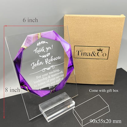 Custom Engraved Acrylic Employee Recognition Award – Personalized Appreciation Trophy for Corporate Excellence – Desk Display Plaque with Free Customization (Style #7)