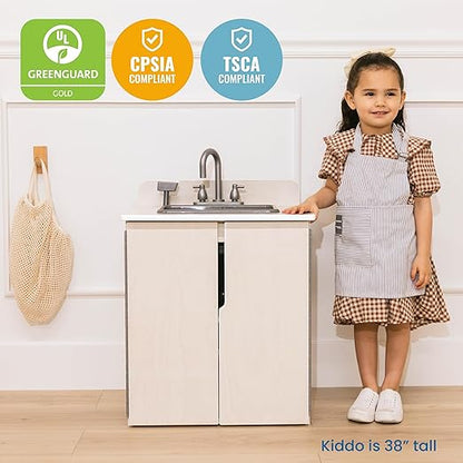 ECR4Kids Play Kitchen Sink, Wooden Playset, White Wash
