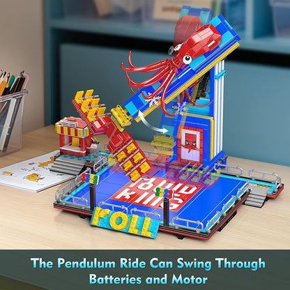 Mould King Octopus Spin Ride Building Blocks Set, Creative Amusement Park Model Kit That Run, City Building Engineering Toy with Motor, Collectible Gift for Teens, Adults(1668 Pcs)