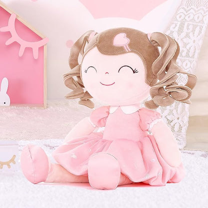 Gloveleya Baby Doll Baby Girl Gifts Plush Curly Kids Girl Toys with Love Toys for Ages 2-4 Toddler Toy 16" Pink
