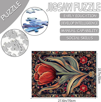 Red Tulip Flower Jigsaw Puzzle 1000 Pieces Puzzles for Adults,Symbol of Purity Jigsaw Puzzles for Challenging Family Activity Games Colorful Celtic Background Puzzle for Home Decor Gifts