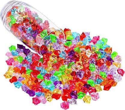 180-190pcs Premium Multicolored Fake Crushed Ice Rock Plastic Gems Jewels Acrylic Ice Rock Crystals Treasure Fake Diamonds Plastic Ice Cubes for Kids Toy Decoration Wedding Display Vase Fillers Crafts