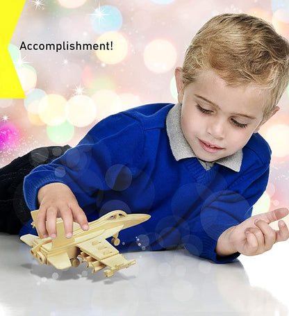 Puzzled F-18 Hornet 3D Puzzle Airplane Model Wood Building Kit - 3D Model Airplane Building Kit for Kids and Adults, Fun Educational Model Plane Kit to Paint and Build Craft 3D Model Kit - 47 Pieces