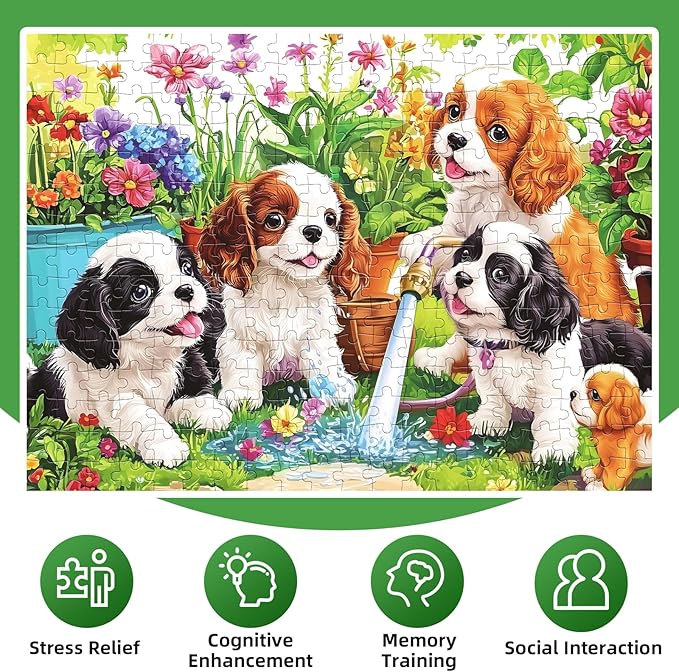 300 Pieces Cute Dogs Puzzles for Adults,Large Pieces Puzzle for Teens Seniors,Fun Puzzles 300 Piece for Kids Ages 8-10 10-12,Challenging Jigsaw Puzzle for Family,Great Gift for All Ages,20.5 x 15 in