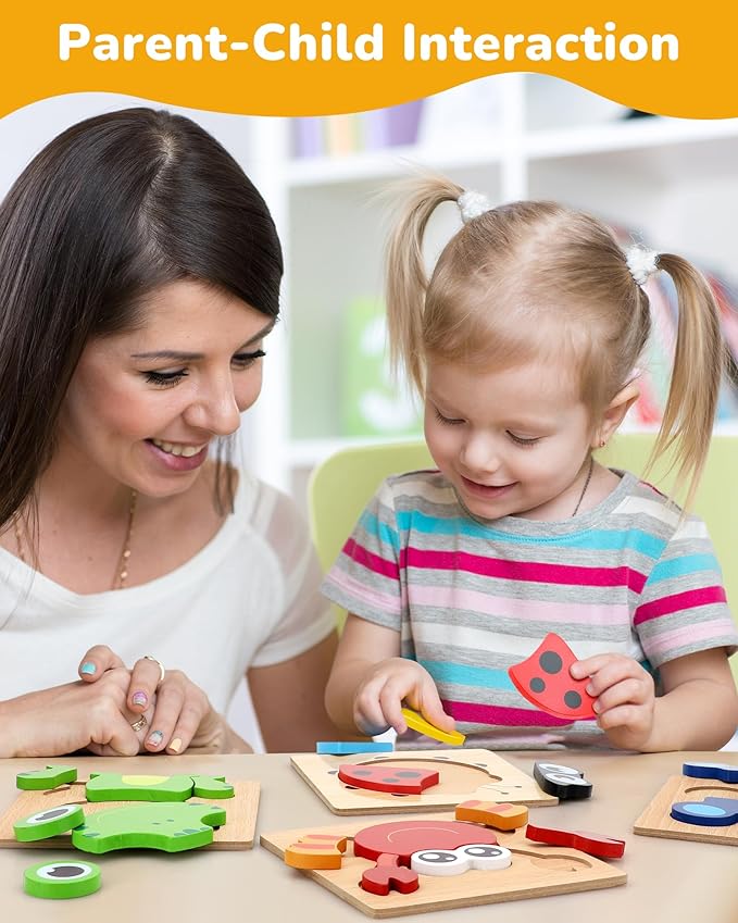 TOY Life Wooden Puzzles for Toddlers 2-4, 8 Pack Animal Puzzles for Kids Toddler 1-3, Montessori Toys for 1 2 3 Year Old, Educational Toys for Boys Girls Age 2 3 4 5, Baby Learning Toy Gifts