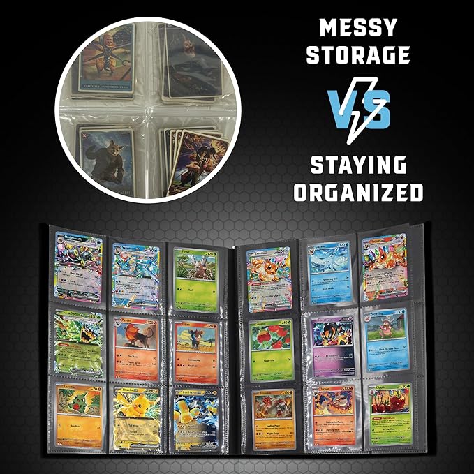 Trading Card Binder Pro-Folio – 9 Pocket Binder - Side-Loading Album, Durable & Acid-Free Storage for Pokémon, YuGiOh, MTG, TCG, Game & Sports Cards, Black