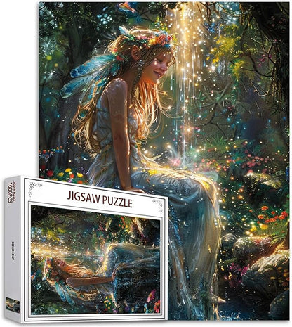 Tucocoo 1000 Piece Jigsaw Puzzles for Adults Angels in Forest Garden Painting Jigsaw Puzzle Magical Glistening Fairy 1000 Pieces Puzzles Game Smile Girl Landscape Art Wall Decor DIY Craft Puzzle Gift