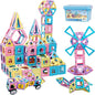 Magnetic Tiles Building Blocks Toys for Kids, 136 Pieces 3D Creative Castle Construction Magnetic Stacking Set Preschool Intelligence STEM Toys for Girls Boys Age 3years and Up (Educational Set)