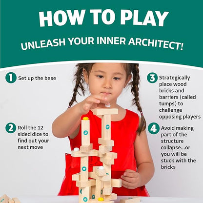 Wooden Block Stacking Tower Game – Fun Party & Family Board Game for Kids, Teens, & Adults – STEM Educational Toy