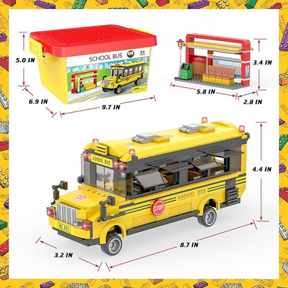 School Bus Building Blocks Set, City School Day Bus Construction Playset with School Bus & Station, Education Learning Roleplay STEM Brick Toys Ideal Gift for Kids, Boys Girls Aged 6+ (488 Pieces)