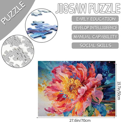 Sacred Peony Jigsaw Puzzles for Adults 1000 Pieces Beautiful Blossom Floral Jigsaw Puzzle 20 x 27 Inch Colorful Watercolor Pink Petal Puzzles for Home Decoration Family Puzzle Perfect for Game Nights