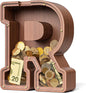 Summidate Wooden Letter Piggy Bank, Extra Thick Large Capacity Piggy Bank for Kids Boys Girls Toddler, Alphabet R Money Bank| Coin Box Birthday, Christmas, Festival